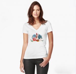 Christmas Snowman And His Furry Friends™ Fitted V Neck T Shirt