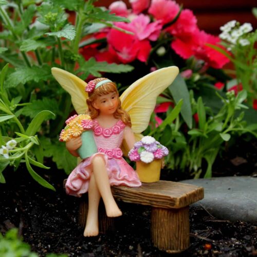 pretmanns fairy garden fairies accessories – fairy figurine isabella for a miniature garden – sitting fairy with buckets of flowers – 1 piece