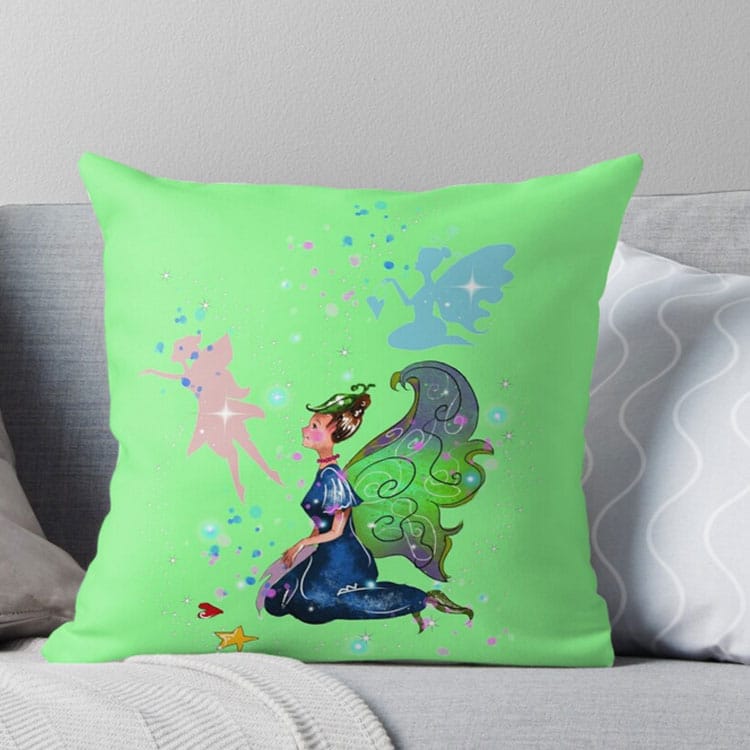 delicia the decal fairy throw pillow