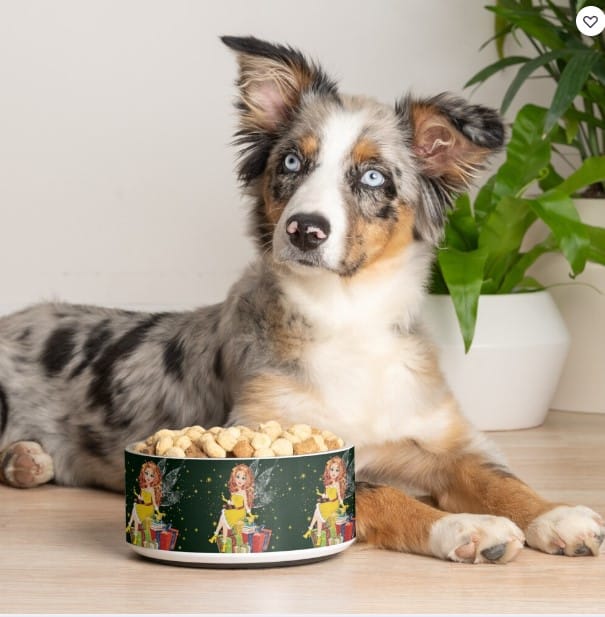 dog with christmas bowl