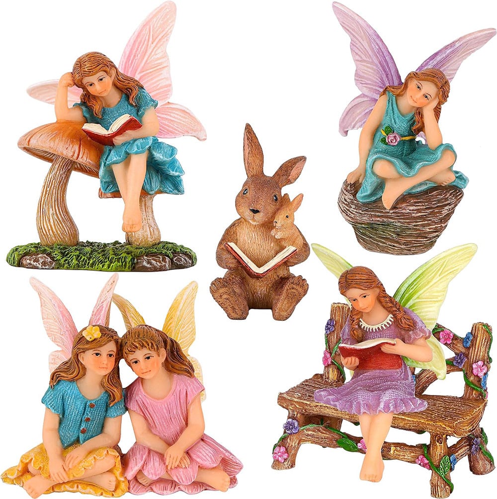 1 miniature reading fairies figurines set