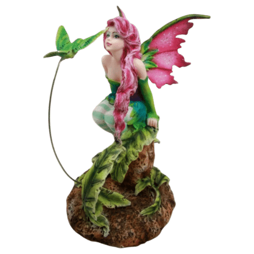 amy brown magenta fern forest fairy with flirting hummingbird