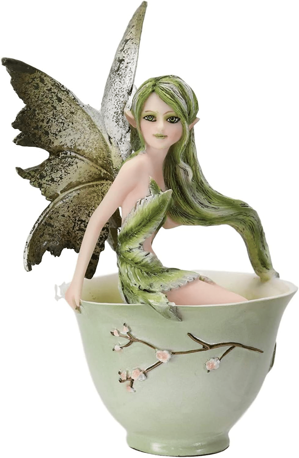 matcha green tea fairy in cherry blossom teacup
