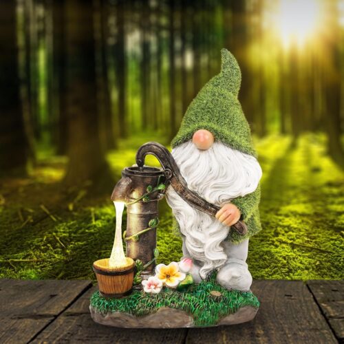 teresa's collections resin garden gnomes decor with solar lights, outdoor decorations for porch patio, gifts for women and men,outdoor garden decor ornaments for outside