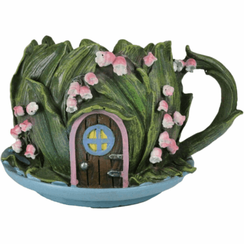 ebros gift enchanted fairy garden green forest leaf foliage cottage nook tea cup