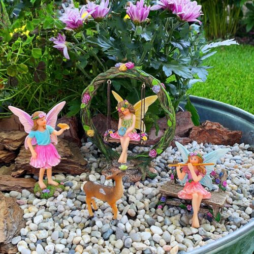 Mood Lab Fairy Garden Kit - Swing Set of 6 pcs Miniature Figurines & Accessories