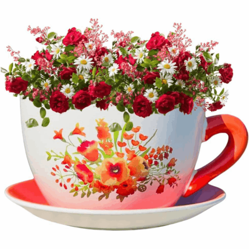 hadaaya 7.5" round ceramic teacup shape planter pot with saucer