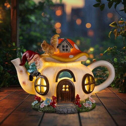 ebros gift enchanted fairy garden green forest leaf foliage cottage nook tea cup
