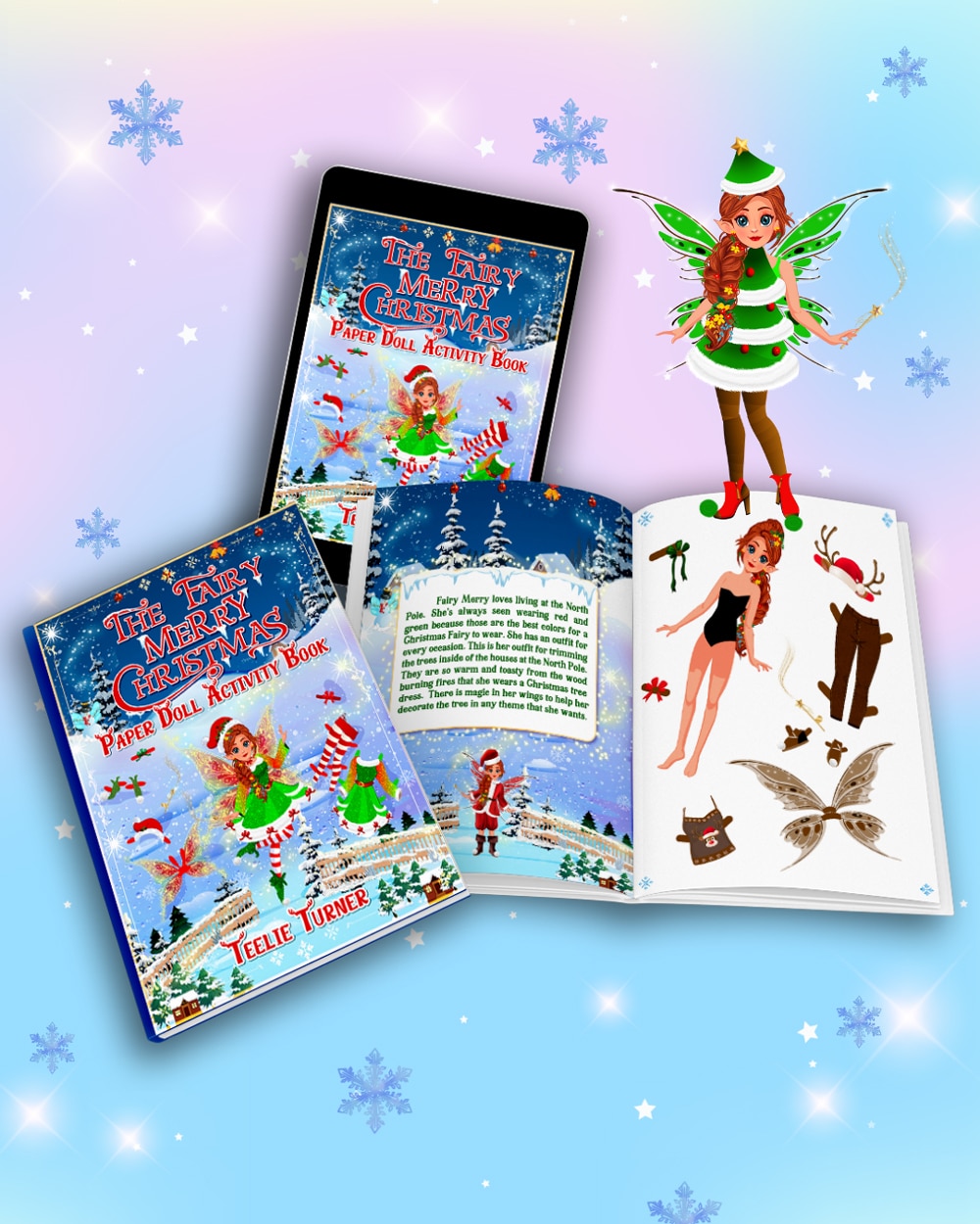 fairytale christmas paper doll mockup
