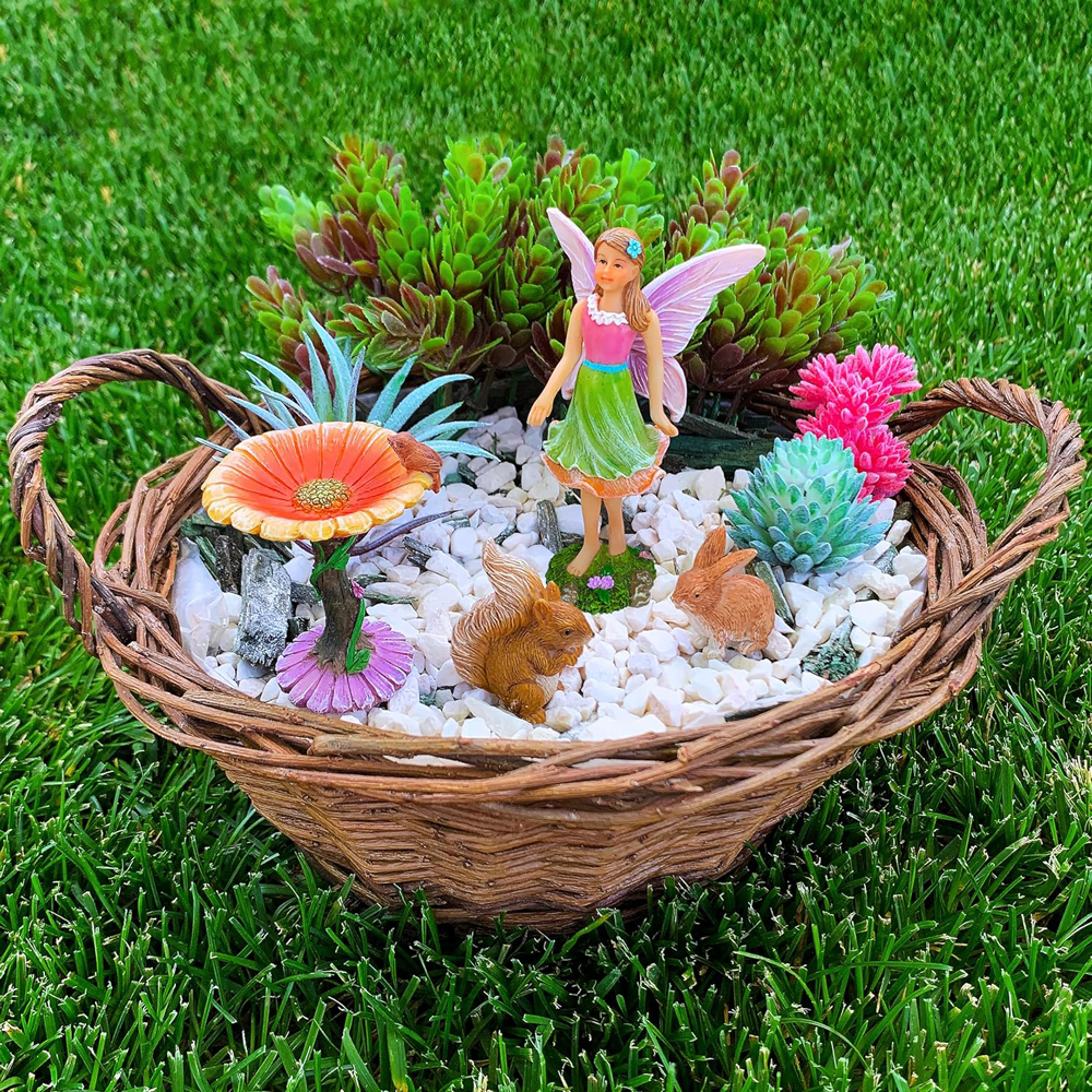 enchanted floral bird bath scene
