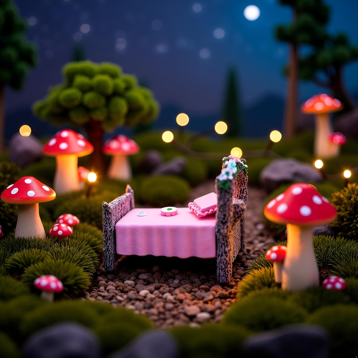 minuature pink clower fairy bed
