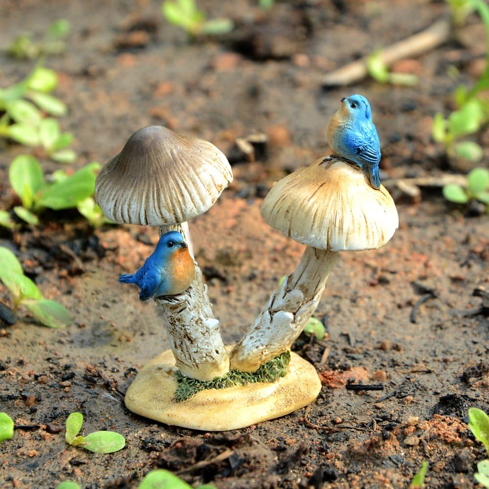 bluebirds on mushroom